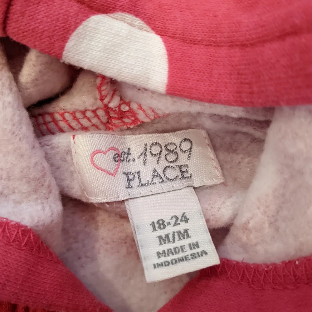 Girls Sweatshirt hoodies size 18 months pink/grey Zip Up Fleece Polka Dots Heart